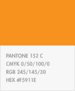 보조색상 네번째 컬러[Orange 계열] : 1) PANTONE : 152 C. 2)CMYK : 0/50/100/0. 3)RGB : 245/145/30. 4)HEX : #F5911E