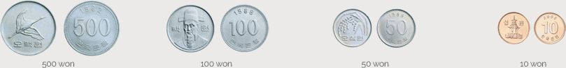 Denomination Coins - 500won, 100won, 50won, 10won
